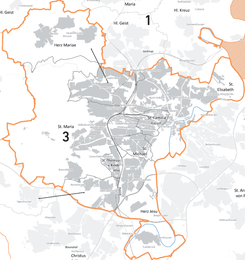 Karte "Pfarrei 3 der Zukunft". Bild: Bistum Fulda